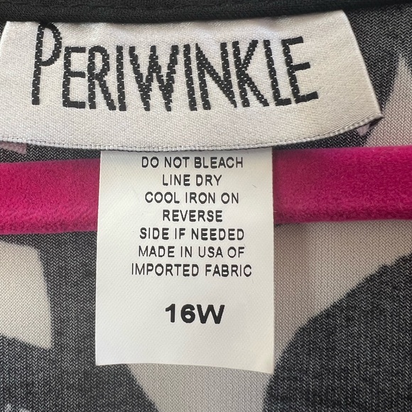 Periwinkle 16W Black White Abstract Midi Dress Red Border Hem 3/4 Sleeve Career - Picture 3 of 4